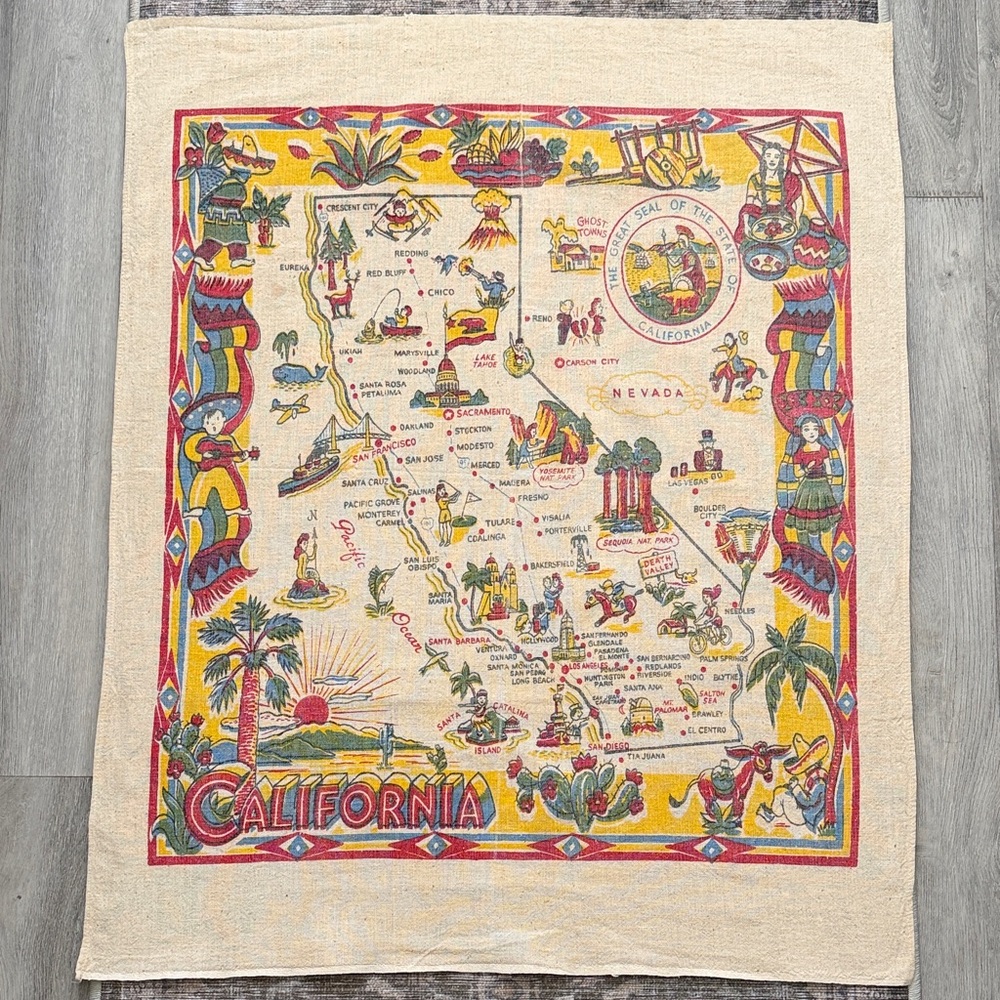 Vintage California Map Linen Tapestry